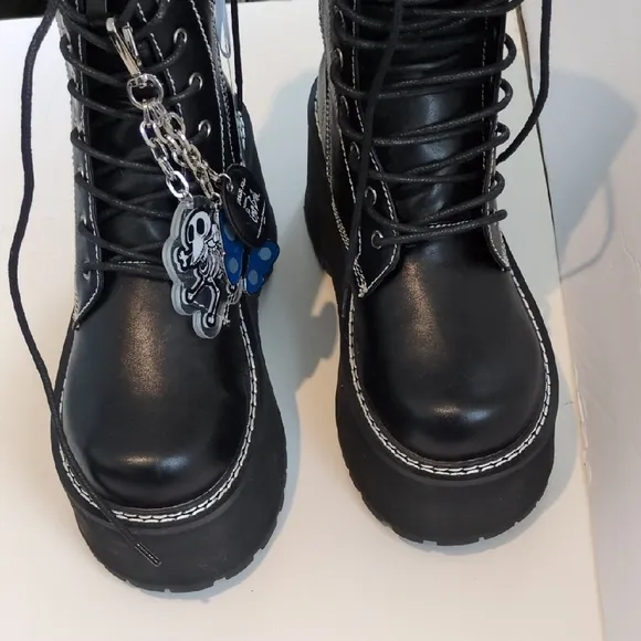 Corpse Bride Black Lace Up Boots with Platform Sole