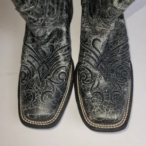 Corral Boots Circle G Women's Black Crackle Boot SQ Toe Sz 8 EUC