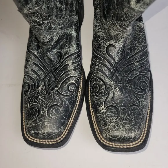 Corral Boots Circle G Women's Black Crackle Boot SQ Toe Sz 8 EUC