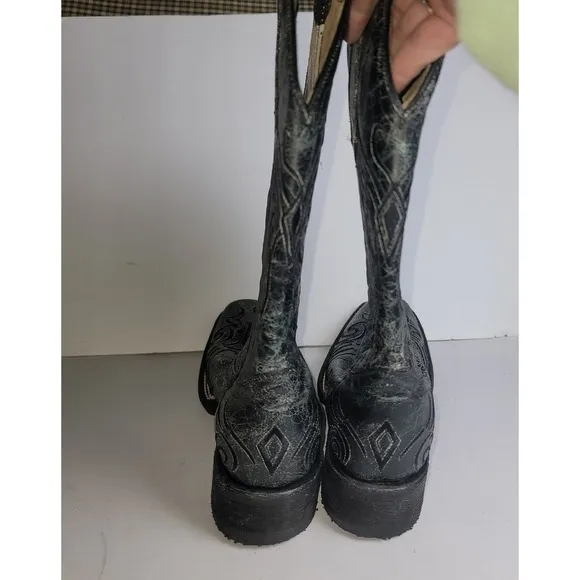 Corral Boots Circle G Women's Black Crackle Boot SQ Toe Sz 8 EUC