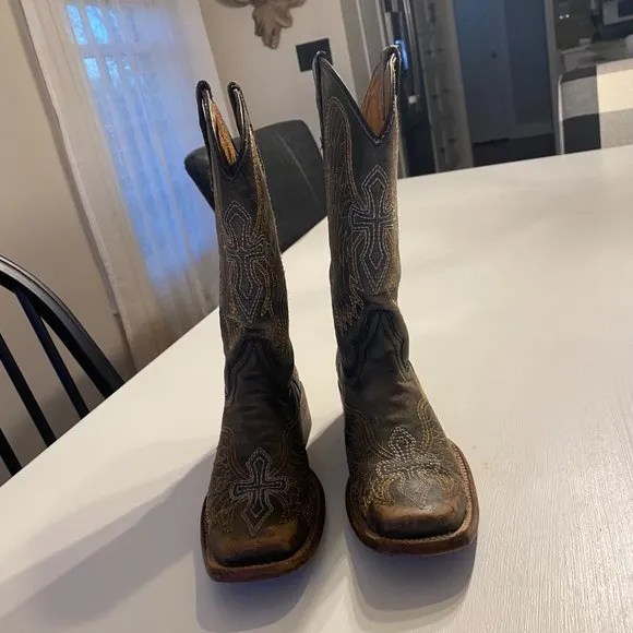 Corral Teen Size 4 T 4T‎ Brown Distressed Leather Western Cross Cowboy Boots