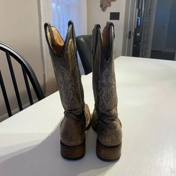 Corral Teen Size 4 T 4T‎ Brown Distressed Leather Western Cross Cowboy Boots