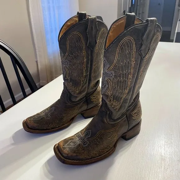 Corral Teen Size 4 T 4T‎ Brown Distressed Leather Western Cross Cowboy Boots