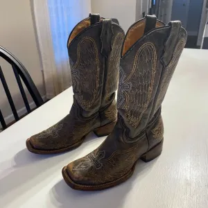 Corral Teen Size 4 T 4T‎ Brown Distressed Leather Western Cross Cowboy Boots