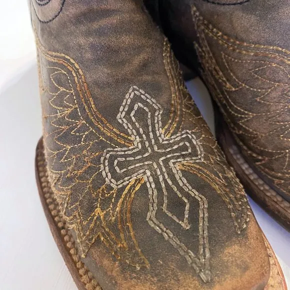Corral Teen Size 4 T 4T‎ Brown Distressed Leather Western Cross Cowboy Boots
