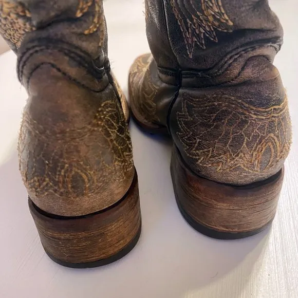 Corral Teen Size 4 T 4T‎ Brown Distressed Leather Western Cross Cowboy Boots