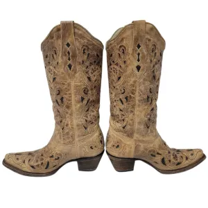 Corral Vintage Boots Brown Leather Antique Saddle Brushed Women Size 8 M A1970