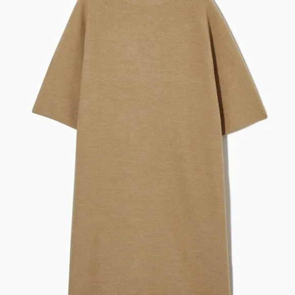 COS‎ T-Shirt Sweater Dress Oversized Fit High-Low Hem Merino Wool Beige W EUR S