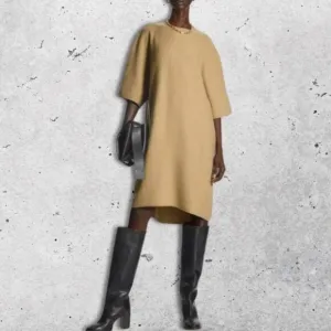 COS‎ T-Shirt Sweater Dress Oversized Fit High-Low Hem Merino Wool Beige W EUR S