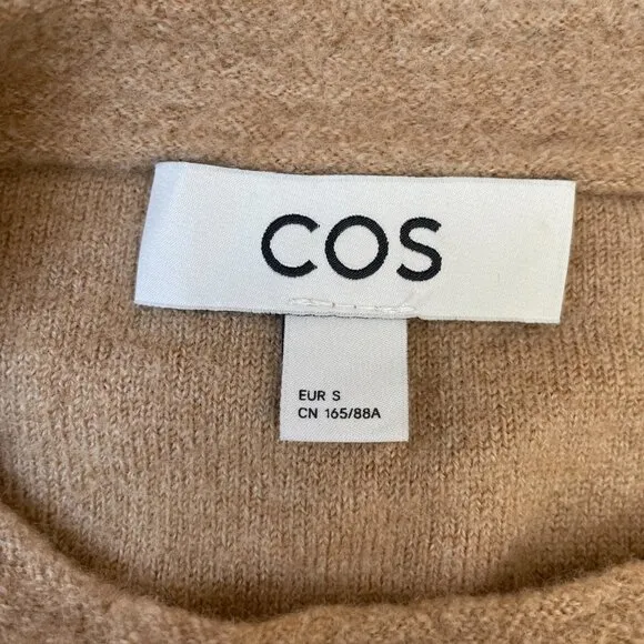 COS‎ T-Shirt Sweater Dress Oversized Fit High-Low Hem Merino Wool Beige W EUR S