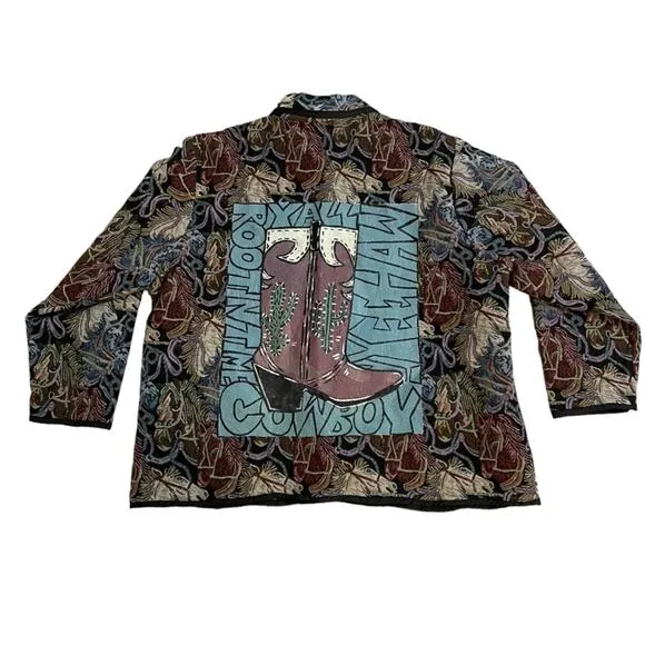 Country Cowgirl Tapestry Jacket Size 3XL Custom Hand Painted Boots NWT