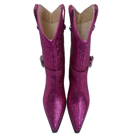 Cowboy Boots Mi.iM Women's Fuchsia Rhinestone-Studded with straps Size 7.5 - 8