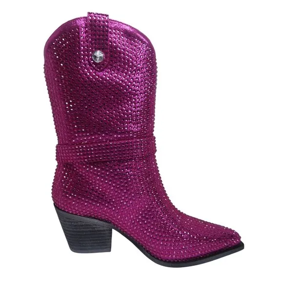 Cowboy Boots Mi.iM Women's Fuchsia Rhinestone-Studded with straps Size 7.5 - 8