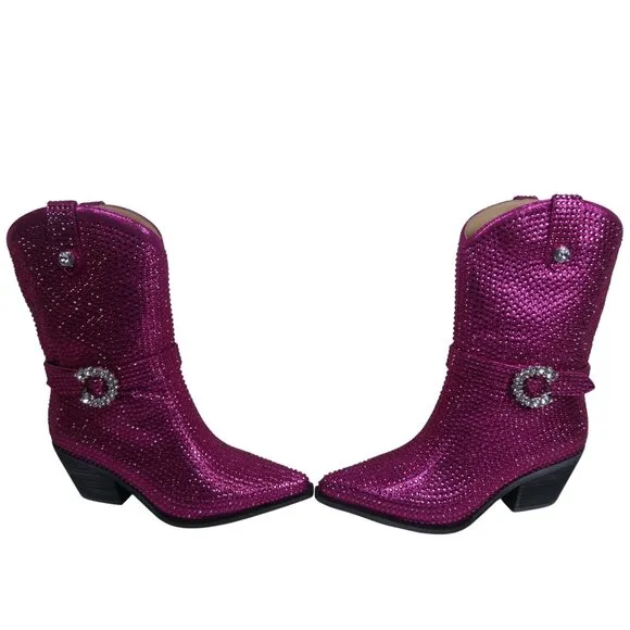 Cowboy Boots Mi.iM Women's Fuchsia Rhinestone-Studded with straps Size 7.5 - 8