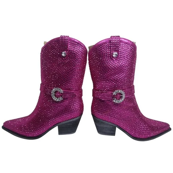 Cowboy Boots Mi.iM Women's Fuchsia Rhinestone-Studded with straps Size 7.5 - 8