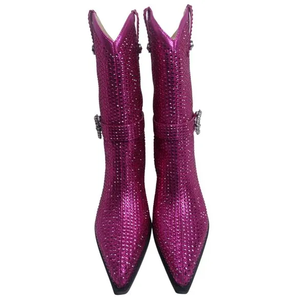 Cowboy Boots Mi.iM Women's Fuchsia Rhinestone-Studded with straps Size 7.5 - 8