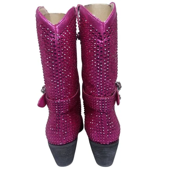 Cowboy Boots Mi.iM Women's Fuchsia Rhinestone-Studded with straps Size 7.5 - 8