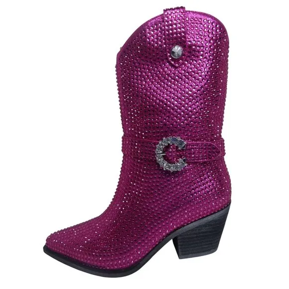 Cowboy Boots Mi.iM Women's Fuchsia Rhinestone-Studded with straps Size 7.5 - 8
