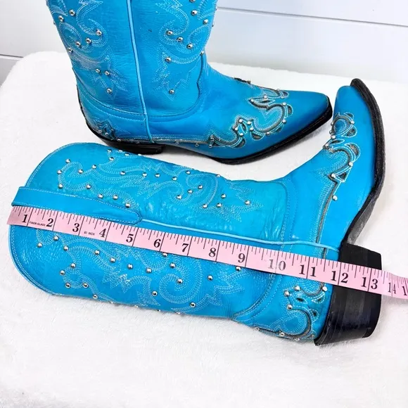 Cowboy Pro blue -turquoise studded boots Western Embroidered Women's Boots 9.5