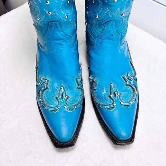 Cowboy Pro blue -turquoise studded boots Western Embroidered Women's Boots 9.5