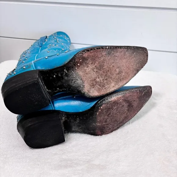 Cowboy Pro blue -turquoise studded boots Western Embroidered Women's Boots 9.5