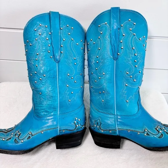 Cowboy Pro blue -turquoise studded boots Western Embroidered Women's Boots 9.5