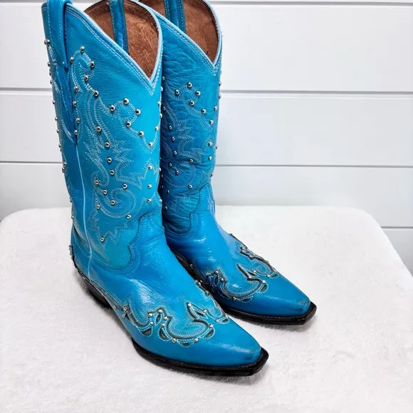 Cowboy Pro blue -turquoise studded boots Western Embroidered Women's Boots 9.5