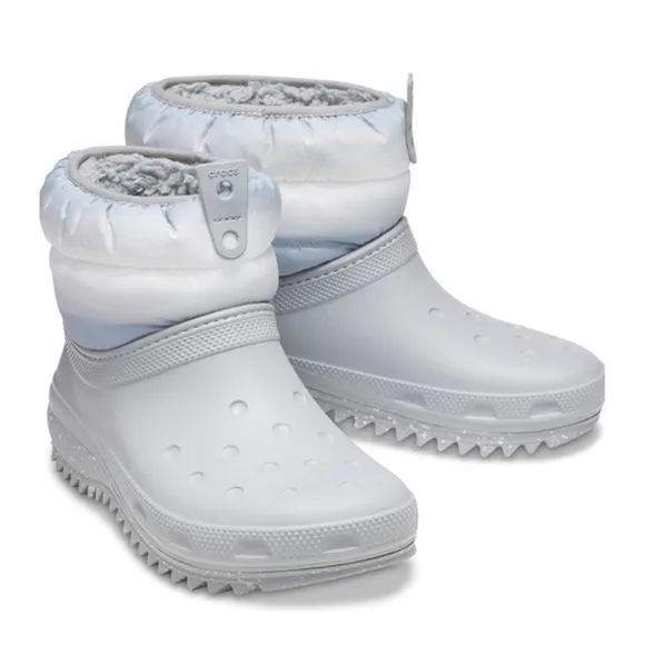 Crocs Classic Neo Puff Shorty Snow Boot Light Grey White Women's Size 6 NWT