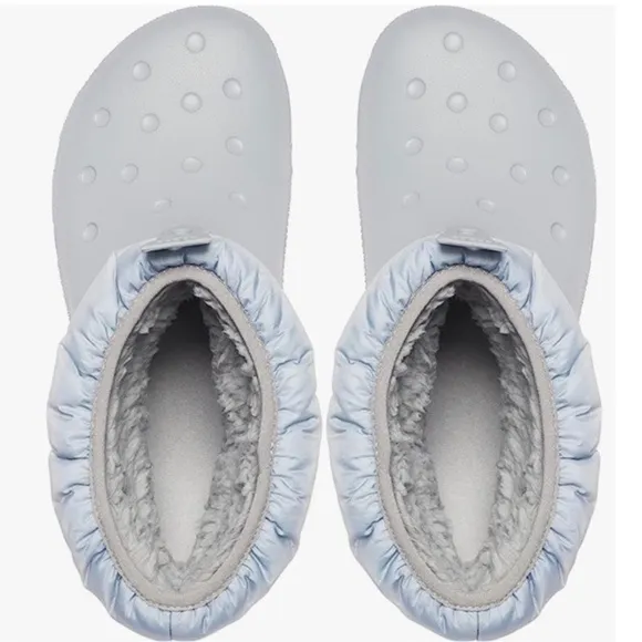 Crocs Classic Neo Puff Shorty Snow Boot Light Grey White Women's Size 6 NWT
