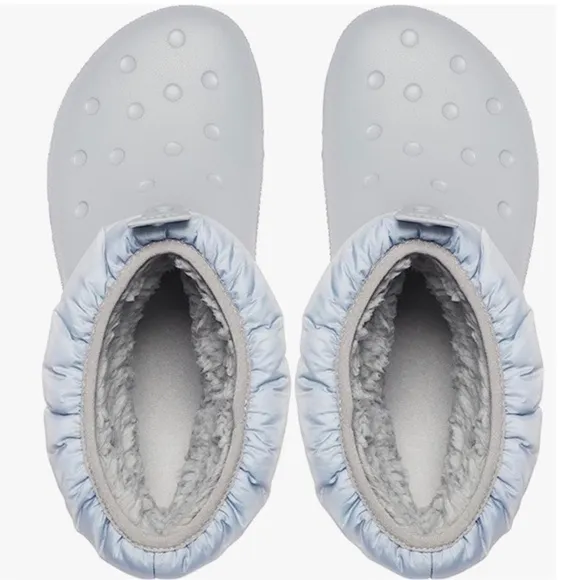 Crocs Classic Neo Puff Shorty Snow Boot Light Grey White Women's Size 7 NWT