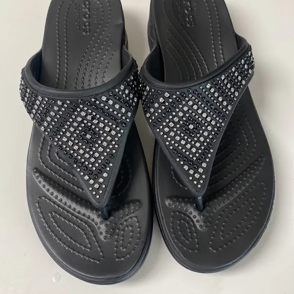 Crocs Monterey Shimmer Wedge Flip Sandals