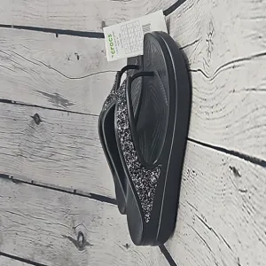 Crocs Sloane Glitter Women's Black Thong Flip Flop Sandals Size 10