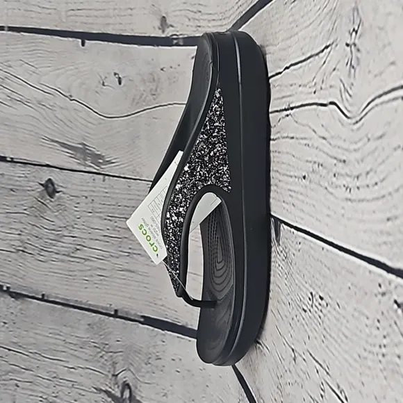 Crocs Sloane Glitter Women's Black Thong Flip Flop Sandals Size 10