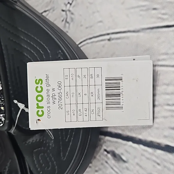 Crocs Sloane Glitter Women's Black Thong Flip Flop Sandals Size 10