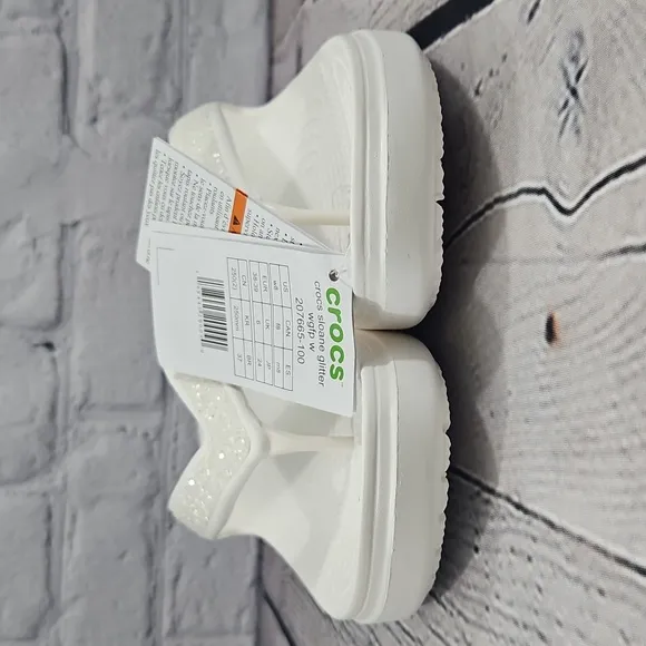 Crocs Sloane Glitter Women's White Thong Flip Flip Sandals Size 8