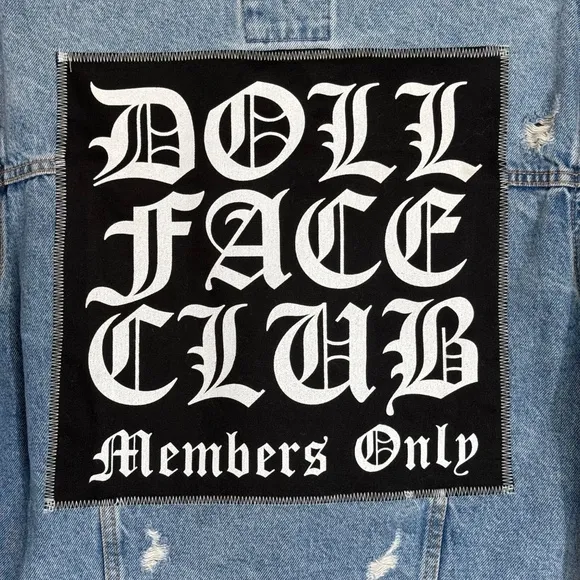 Custom Abercrombie Sherpa Cropped Denim Jacket Doll Face Club Members Only Patch