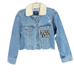 Custom Abercrombie Sherpa Cropped Denim Jacket Doll Face Club Members Only Patch