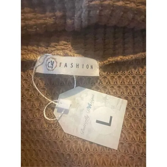 CY Fashion Tan Waffle Knit Long Open Cardigan Size Large-NWT