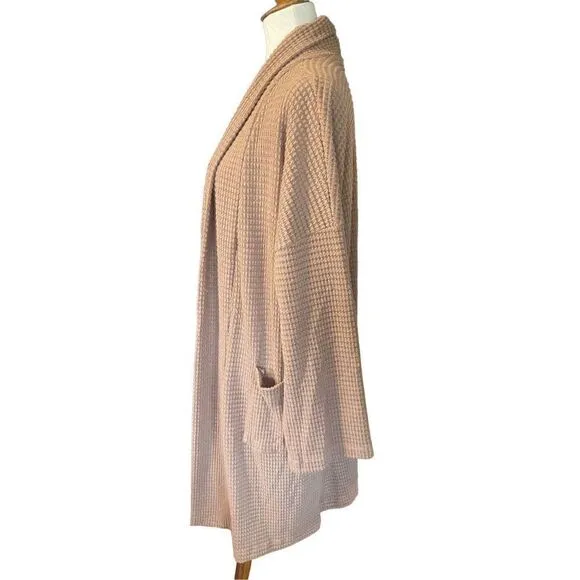 CY Fashion Tan Waffle Knit Long Open Cardigan Size Large-NWT