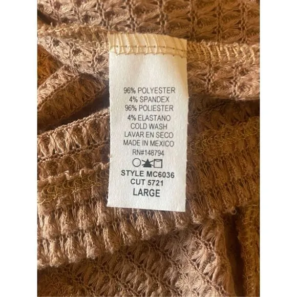 CY Fashion Tan Waffle Knit Long Open Cardigan Size Large-NWT