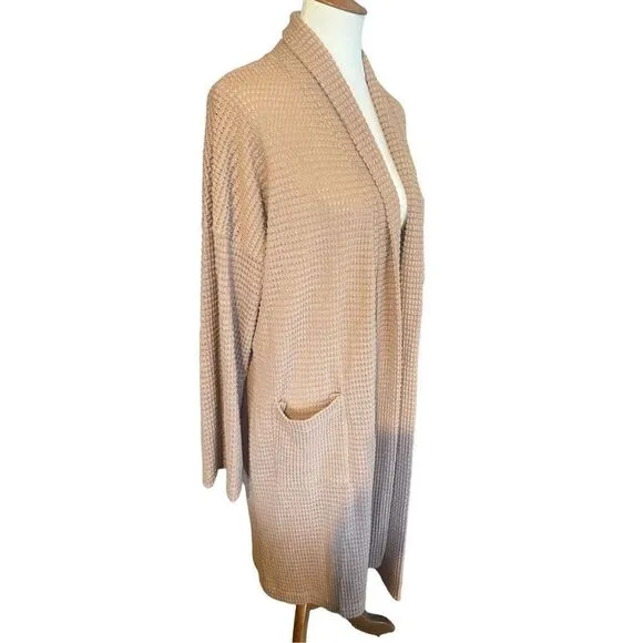 CY Fashion Tan Waffle Knit Long Open Cardigan Size Large-NWT