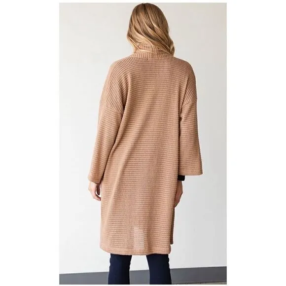 CY Fashion Tan Waffle Knit Long Open Cardigan Size Large-NWT