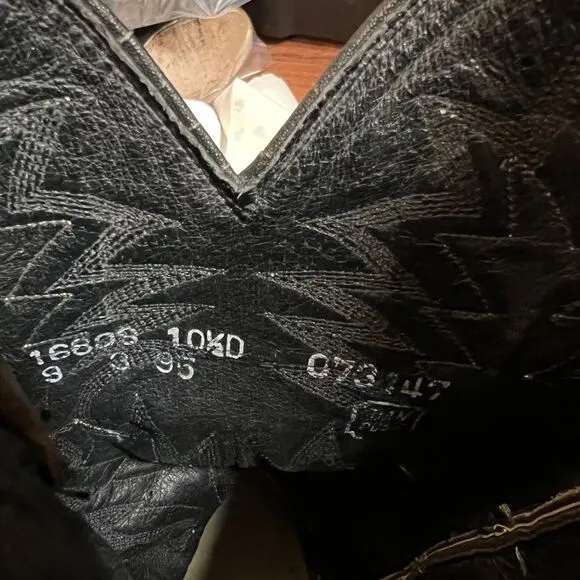 Dan Post Western Cowboy Boots Black Brown Leather‎ Embroidered Arrow Design