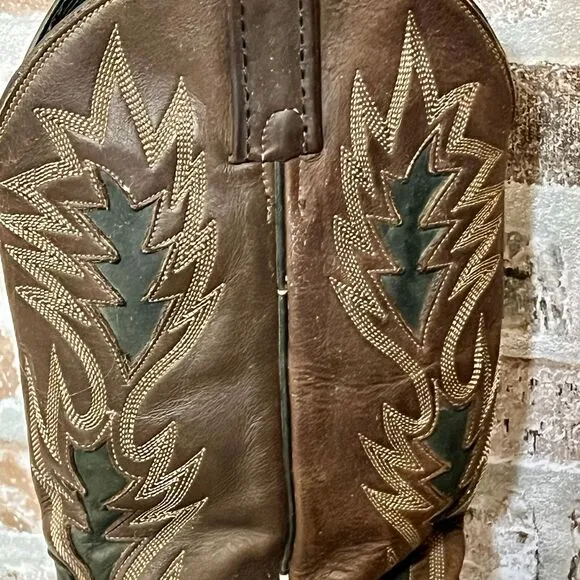 Dan Post Western Cowboy Boots Black Brown Leather‎ Embroidered Arrow Design