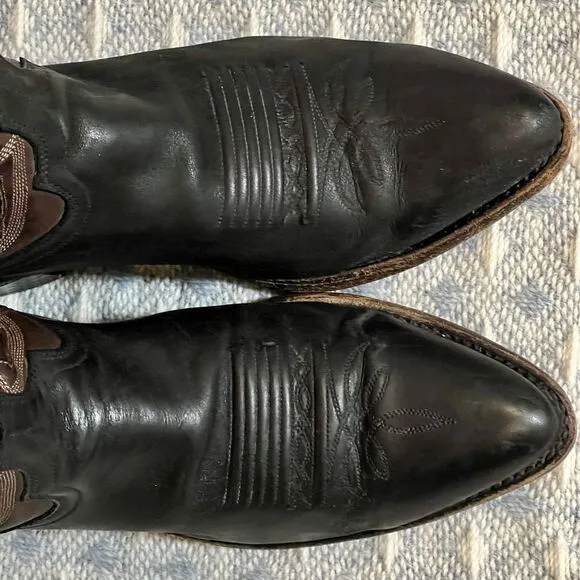 Dan Post Western Cowboy Boots Black Brown Leather‎ Embroidered Arrow Design