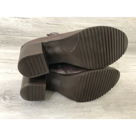 Dansko Amelia Ankle Boots Womens Size EU 41 Brown Leather Side Zipper Block Heel