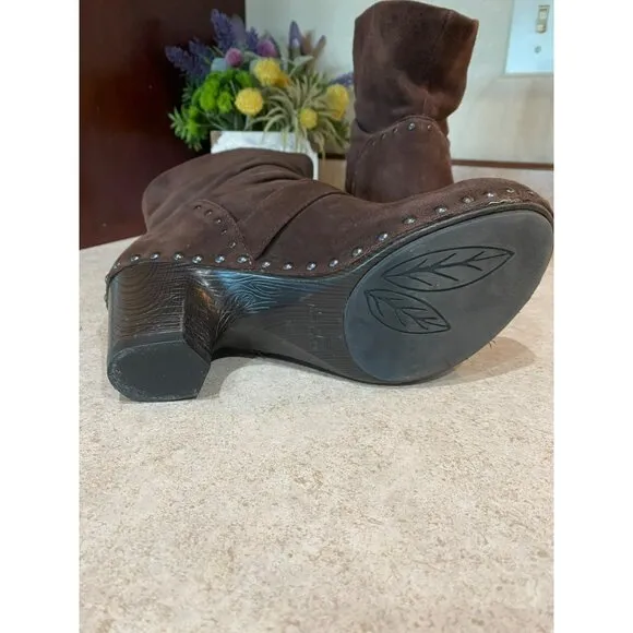 Dansko Brown Suede Ankle Boots With Studded Details &amp; Buckle Accent Size 38