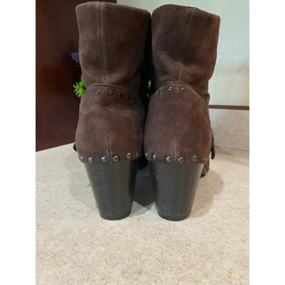 Dansko Brown Suede Ankle Boots With Studded Details &amp; Buckle Accent Size 38