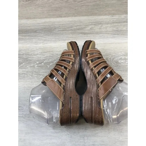 Dansko Women’s Sandal Basketweave Brown Leather Open Toe Slide Shoe Size 8.5