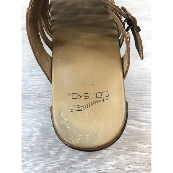 Dansko Women’s Sandal Basketweave Brown Leather Open Toe Slide Shoe Size 8.5